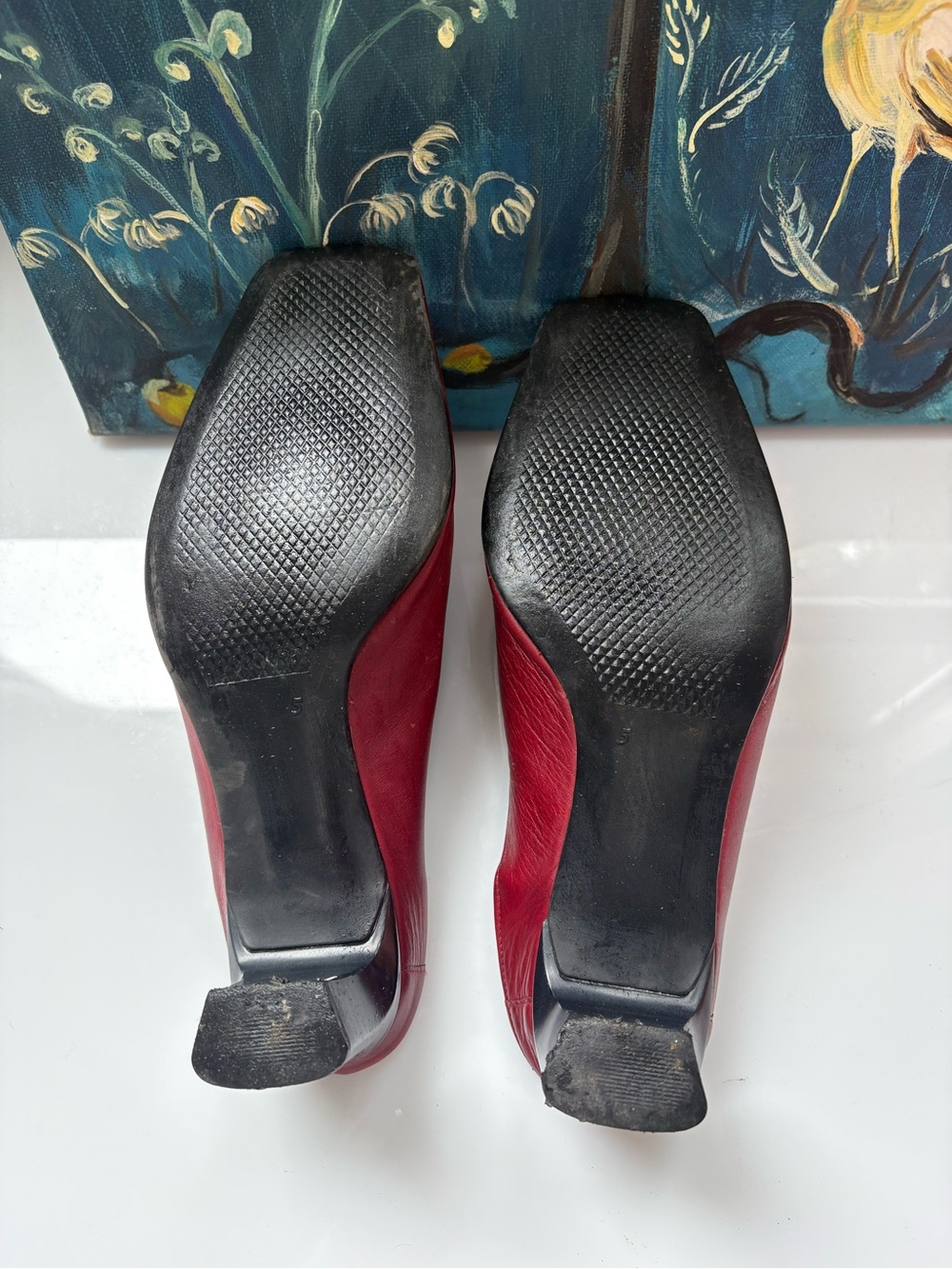 Ara Red Leather Slip-On Mule Heels - Picture 4 of 6